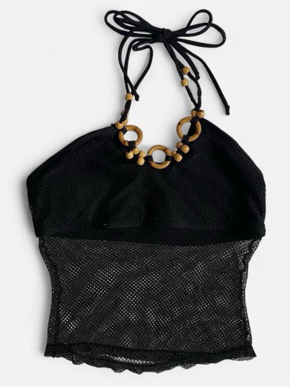 Y2K black halter beaded swim top